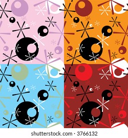 Seventies inspired wall paper designs with four color variations that seamlessly repeat