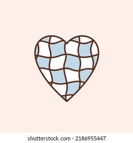 Seventies retro groovy heart, with distorted checks. Colorful vector illustration in vintage style. Nostalgic 70s 60s design element 