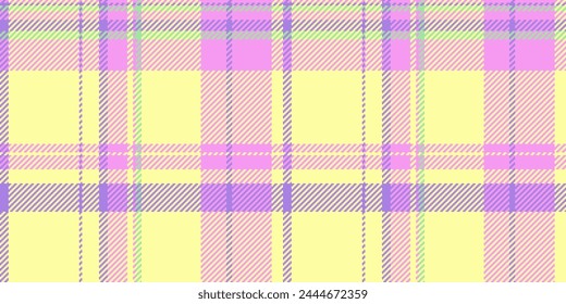Fondo de textura de los años setenta sin costuras, tartán de cuadros de textil de escenario. Vector de tela de patrón a cuadros costoso en color lima y magenta.