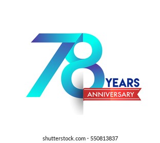 seventy eight years anniversary celebration logotype blue colored with red ribbon. 78th birthday logo on white background