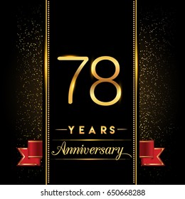 seventy eight years anniversary celebration logotype. 78th anniversary logo with confetti golden colored and ribbon isolated on black background, vector design for greeting card and invitation card