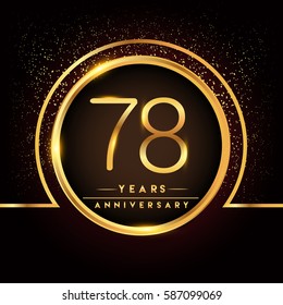 seventy eight years birthday celebration logotype. 78th anniversary logo with confetti and golden ring isolated on black background, vector design for greeting card and invitation card.