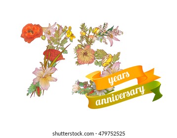 seventy five (75) years anniversary sign of floral digits