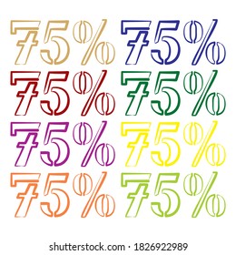 Seventy Five Percent Vector Illustration. A Discount Of Seventy Five Percent. 75 Percent Outline Vector Sign