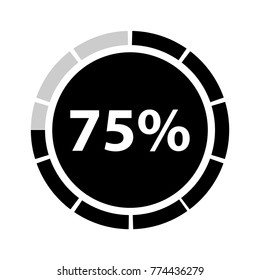 Seventy five percentage circle icon, 75 percent