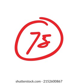 Seventy five test score, 75 points grade results, vector illustration