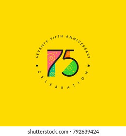 Seventy five years, 75th Anniversary Celebration Logo Design, Number 75 Icon Vector Template.