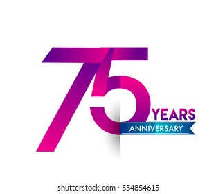 seventy five years anniversary celebration logotype colorfull design with blue ribbon, 75th birthday logo on white background
