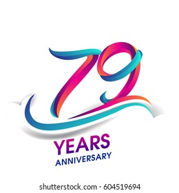 seventy nine years anniversary celebration logotype blue and red colored. 79th birthday logo on white background.