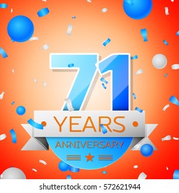 Seventy one years anniversary celebration on orange background. Anniversary ribbon