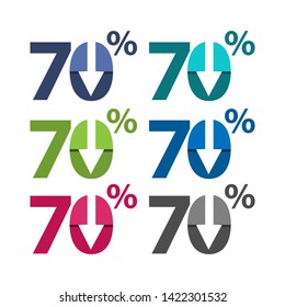 Seventy percent down, downwards arrow illustration