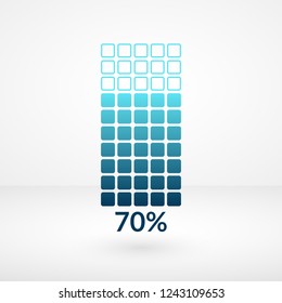 Seventy percent square chart isolated symbol. Percentage vector element. Infographic diagram sign. Business illustration, 70% icon for marketing project, stock exchange, finance, report, web, download