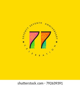 Seventy seven years, 77th Anniversary Celebration Logo Design, Number 77 Icon Vector Template.