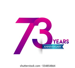 seventy three years anniversary celebration logotype colorfull design with blue ribbon, 73rd birthday logo on white background