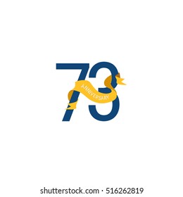 Seventy Three Years Anniversary with Yellow Ribbon. 73rd Logo Celebration Isolated on White Background