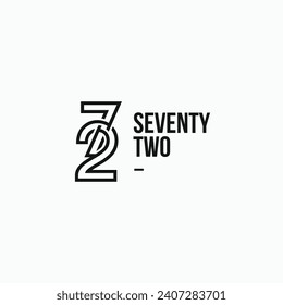Seventy two number 72 line art outline minimal logo icon sign symbol. Vector illustration