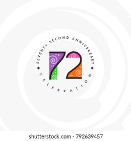 Seventy two years, 72nd Anniversary Celebration Logo Design, Number 72 Icon Vector Template.
