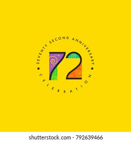 Seventy two years, 72nd Anniversary Celebration Logo Design, Number 72 Icon Vector Template.