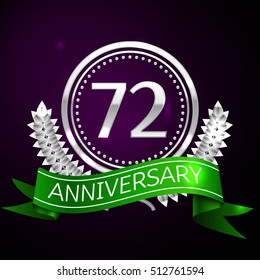Seventy two years anniversary celebration with silver ring and ribbon.