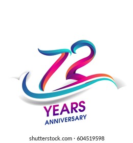 seventy two years anniversary celebration logotype blue and red colored. 72nd birthday logo on white background.