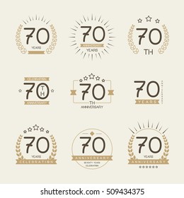 Seventy years anniversary celebration logotype. 70th anniversary logo collection.