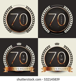 Seventy years anniversary celebration logotype. 70th anniversary logo collection.
