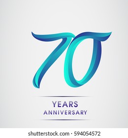 seventy years anniversary celebration logotype blue colored isolated on white background. 70th birthday logo for invitation card, banner and greeting card