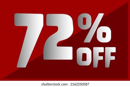 Seventy-two percent off. Red banner with white and gray typography for promotions and offers