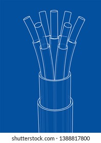 Seven-wire cable. Wire frame style. Vector rendering of 3d. Concept of the energy industry