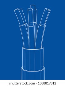 Seven-wire cable. Wire frame style. Vector rendering of 3d. Concept of the energy industry