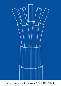 Seven-wire cable. Wire frame style. Vector rendering of 3d. Concept of the energy industry