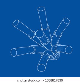 Seven-wire cable. Wire frame style. Vector rendering of 3d. Concept of the energy industry