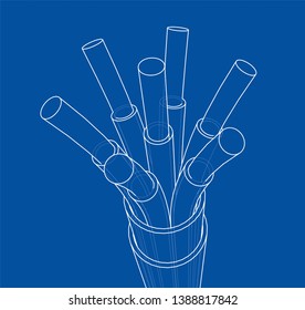 Seven-wire cable. Wire frame style. Vector rendering of 3d. Concept of the energy industry