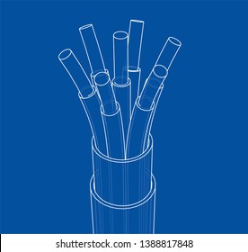 Seven-wire cable. Wire frame style. Vector rendering of 3d. Concept of the energy industry