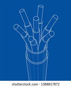 Seven-wire cable. Wire frame style. Vector rendering of 3d. Concept of the energy industry