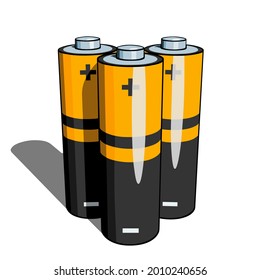 Varias baterías AA o AAA con sombra de cerca en perspectiva sobre un fondo blanco. Ilustración vectorial simple