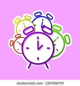 several alarm clocks on a monophonic background vector