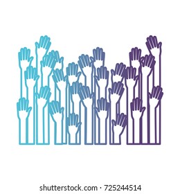 several arms hands gesture set collection on gradient color silhouette from blue to purple vector illustration