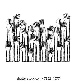 several arms hands gesture set collection on blurred silhouette vector illustration