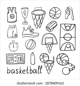 Several basketball related items. Vector illustration