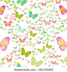 Several beautiful multicolored butterflies on the background. Seamless Wallpaper pattern. 