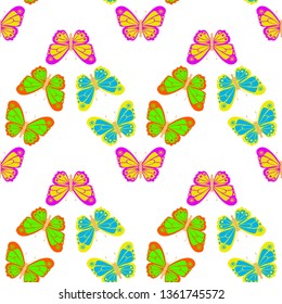 Several beautiful multicolored butterflies on the background. Seamless Wallpaper pattern. 