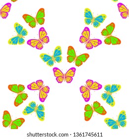 Several beautiful multicolored butterflies on the background. Seamless Wallpaper pattern. 
