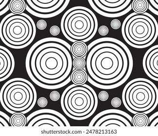 Several black circles of different diameters overlapped on a black background, Abstract background