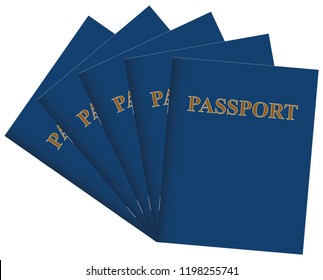 Several blank passports in blue. Vector illustration.