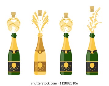 Several bottles of champagne being opened, vector illustration