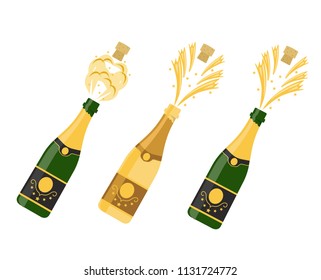 Several bottles of champagne being opened, vector illustration