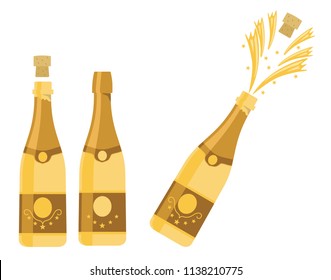 Several bottles of champagne being opened, vector illustration