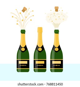 Several bottles of champagne being opened, vector illustration