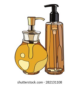 several bottles of women's perfume. vector illustration for your design, cosmetic banners, brochures and promotional items.